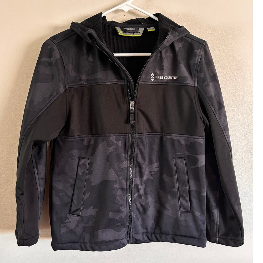 Free Country Youth Zip Up Hoodie Jacket Black Camo 10/12